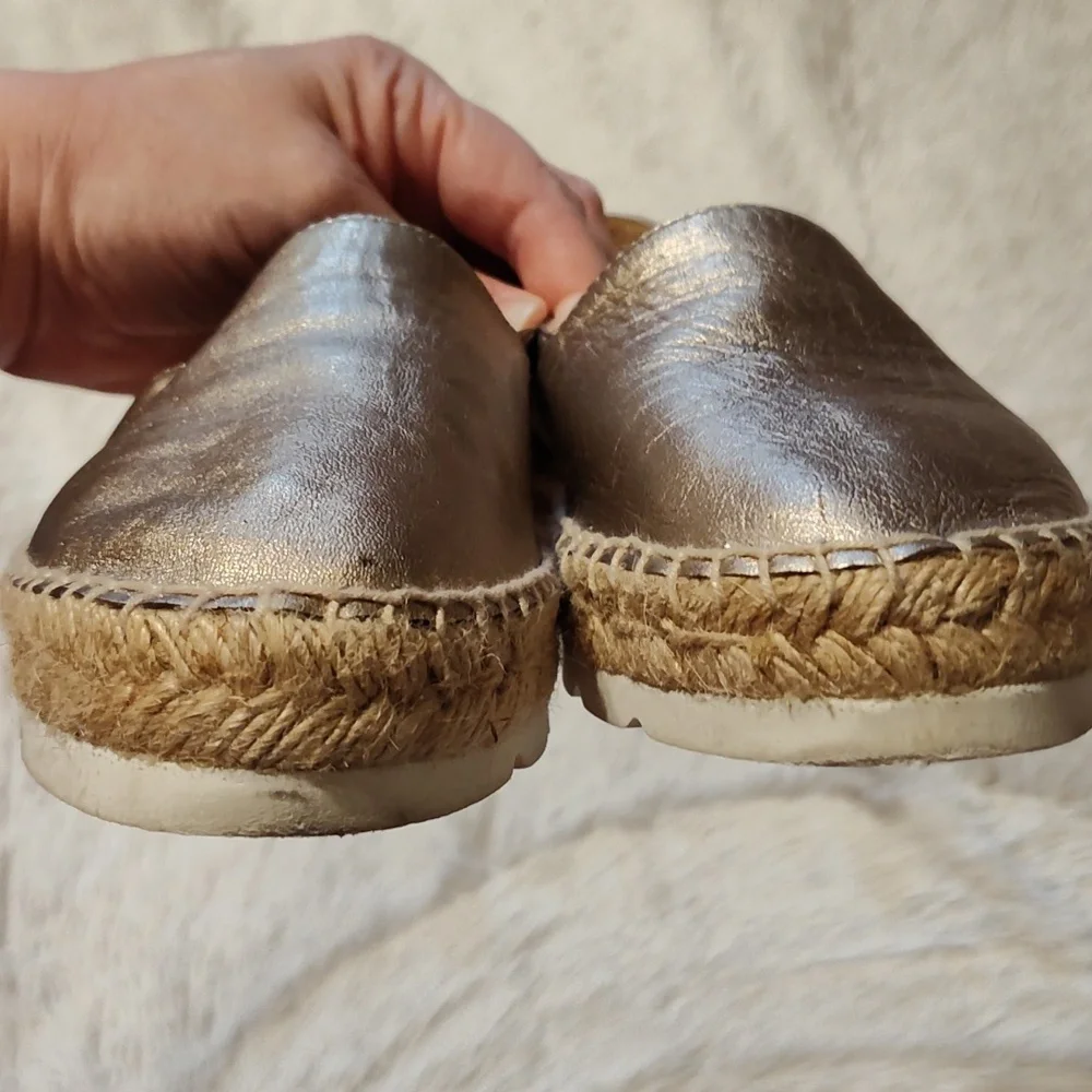 Carmen Saiz Metallic Espadrilles Rose Gold Leather Made In Spain Size 7.5 (EU38)
